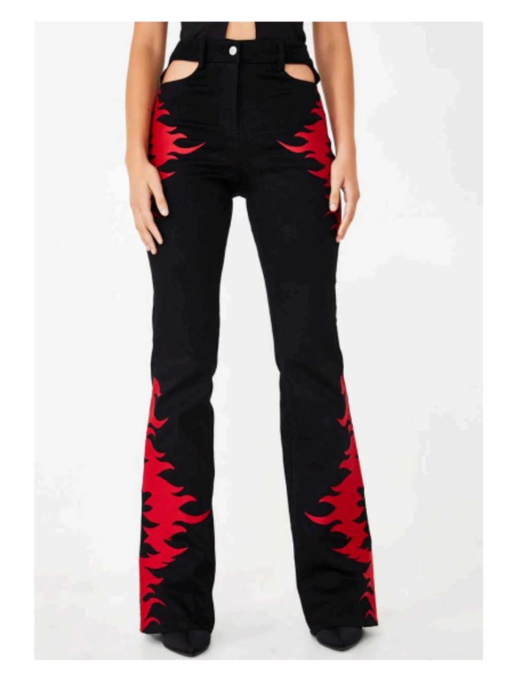 I AM GIA Y2K Cyber-Punk Lotta Flame Cut-Out Pants Black/Red Size XS